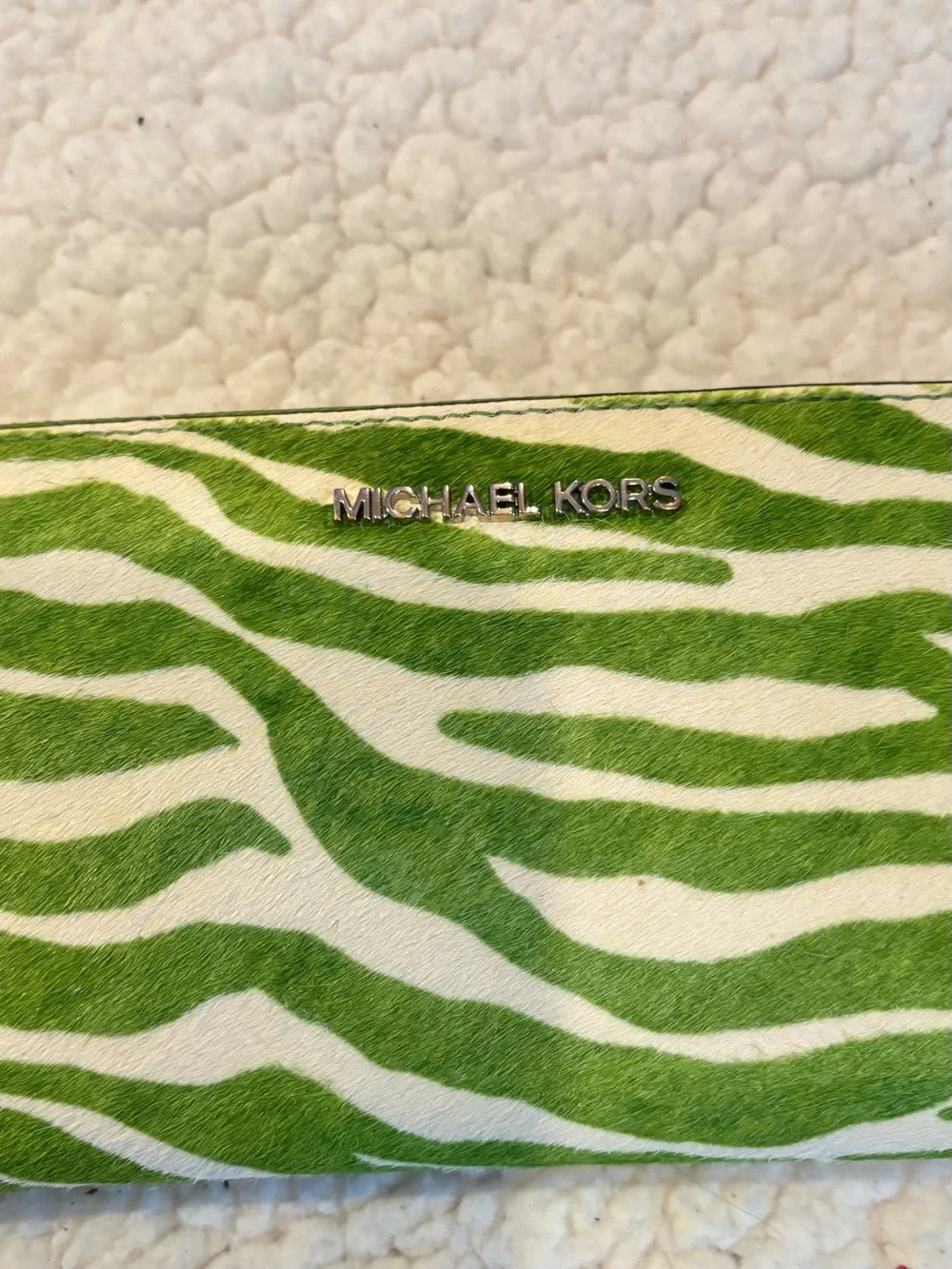 Michael Kors Lime Green and White Zebra Print Wristlet